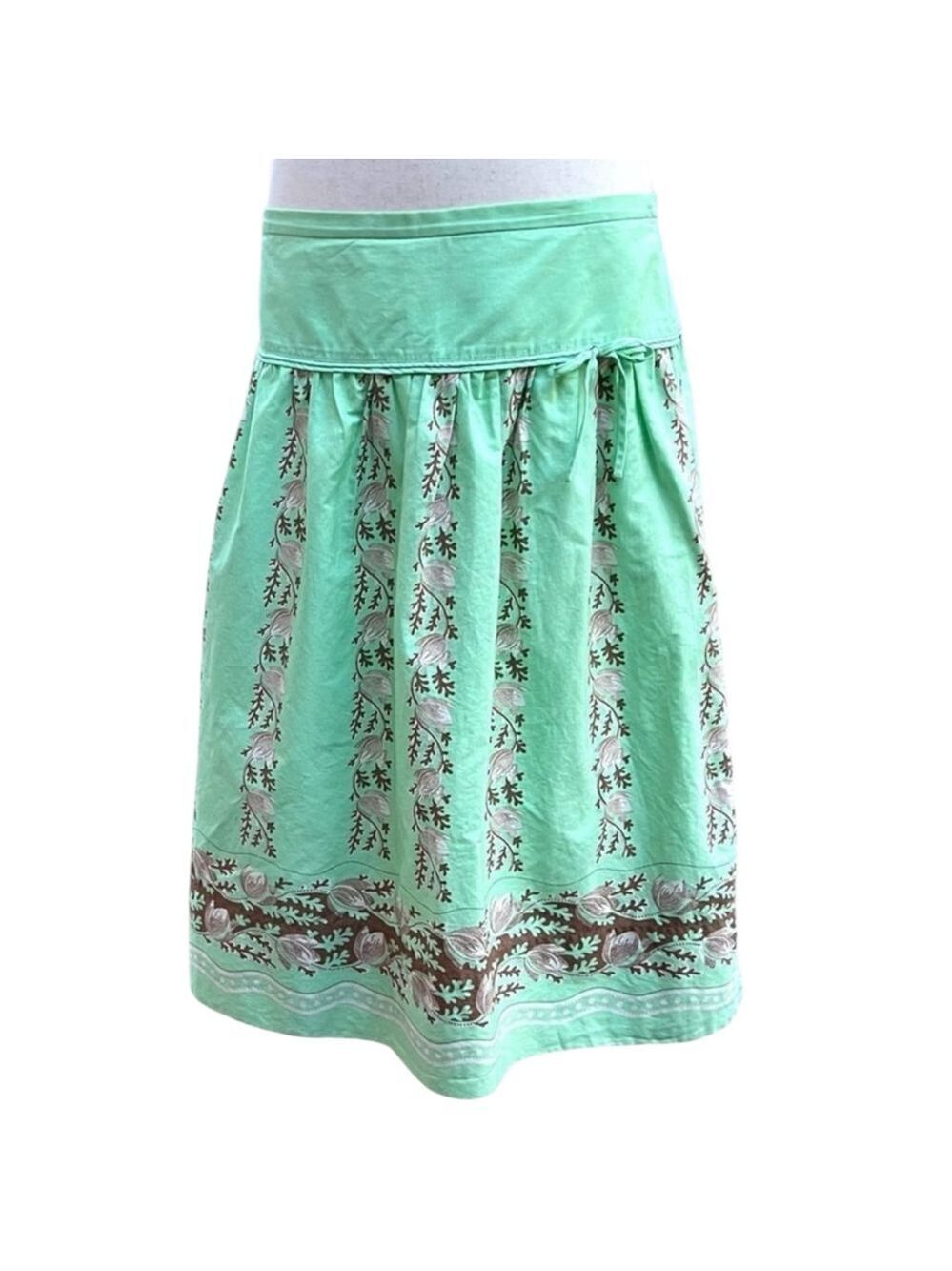 J.Crew Size 12 Mint Green Floral A-Line Cotton Skirt Boho Preppy Cottagecore - Picture 3 of 7
